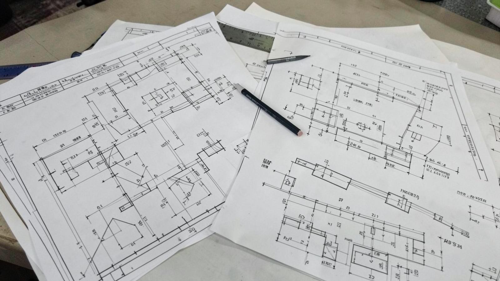 Gambar kerja instalasi terbentang di atas meja.